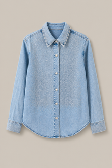 Load image into Gallery viewer, light-wash-denim-button-down-shirt — stone gray product hero image