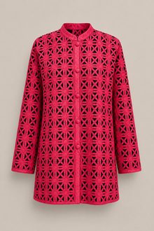 Load image into Gallery viewer, red-geometric-cutout-tunic-jacket — stone gray product hero image