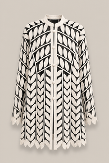 Load image into Gallery viewer, black-white-leaf-pattern-jacket — stone gray product hero image