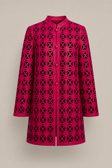 Load image into Gallery viewer, Fuchsia Laser-Cut Jacket — stone gray product hero image