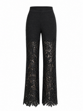 Load image into Gallery viewer, black embellished lace applique pants - hero