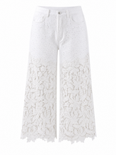 Load image into Gallery viewer, white lace applique wide leg jeans - hero