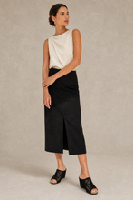 Load image into Gallery viewer, Black Cut-Out Crystal Wedge Sandals — stone grey model image