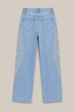 Load image into Gallery viewer, light-blue-wide-leg-embroidered-denim-pants — stone gray product back image