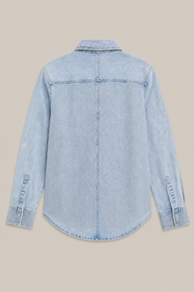 Load image into Gallery viewer, light-wash-denim-button-down-shirt — stone gray product back image