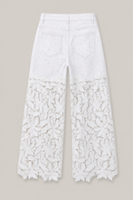 Load image into Gallery viewer, white-lace-applique-wide-leg-jeans — stone gray product back image