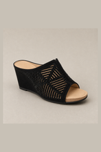 Load image into Gallery viewer, Black Cut-Out Crystal Wedge Sandals — stone grey product image