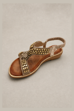 Load image into Gallery viewer, Shimmer Crystal Cross-Band Wedge Slide — stone grey product image