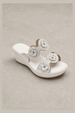Load image into Gallery viewer, Pure Elegance Platform Slide with Crystal Medallion Embellishments — stone grey product image