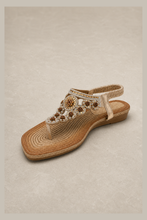 Load image into Gallery viewer, Medallion Circle Espadrille Sandal with Crystal Detail — stone grey product image