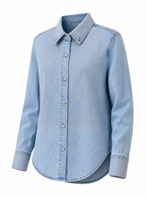 Load image into Gallery viewer, light wash denim button down shirt - product-three-quarter-front