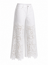 Load image into Gallery viewer, white lace applique wide leg jeans - product-three-quarter-front