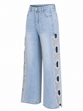 Load image into Gallery viewer, light wash distressed ripped wide leg jeans - product-three-quarter-front