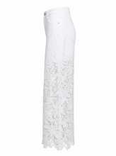 Load image into Gallery viewer, white lace applique wide leg jeans - product-side