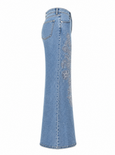 Load image into Gallery viewer, light blue embroidered denim skirt - product-side