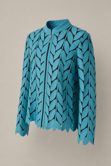 Load image into Gallery viewer, light-blue-laser-cut-jacket — stone gray product three-quarter front image