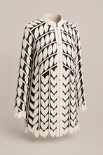 Load image into Gallery viewer, black-white-leaf-pattern-jacket — stone gray product three-quarter front image