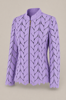 Load image into Gallery viewer, purple-laser-cut-jacket — stone gray product three-quarter front image