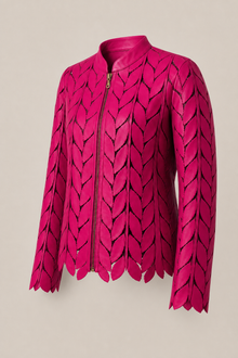 Load image into Gallery viewer, Fuchsia Cut Jacket — stone gray product three-quarter front image