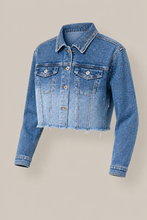 Load image into Gallery viewer, light-wash-eyelet-denim-jacket-detail-product — stone gray product three-quarter front image