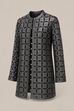 Load image into Gallery viewer, black-grey-cutout-jacket — stone gray product three-quarter front image