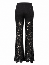 Load image into Gallery viewer, black embellished lace applique pants - product-back