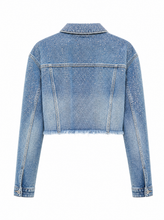 Load image into Gallery viewer, light wash eyelet denim jacket detail product - product-back
