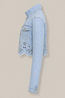 Load image into Gallery viewer, light-wash-eyelet-denim-jacket — stone gray product side image