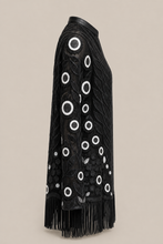 Load image into Gallery viewer, black-fringe-embroidered-jacket — stone gray product side image