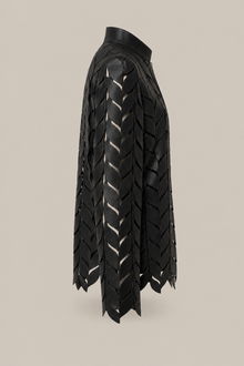 Load image into Gallery viewer, black-laser-cut-jacket — stone gray product side image