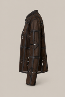 Load image into Gallery viewer, brown-laser-cut-jacket-02 — stone gray product side image