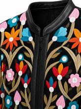 Load image into Gallery viewer, black multicolor floral embroidered jacket - detail