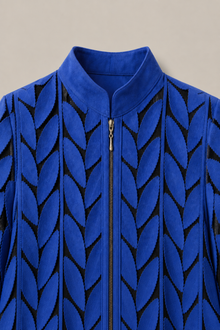 Load image into Gallery viewer, blue-laser-cut-jacket — stone gray product detail image