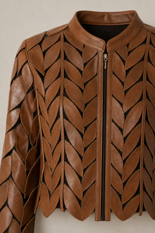 Load image into Gallery viewer, brown-laser-cut-jacket — stone gray product detail image