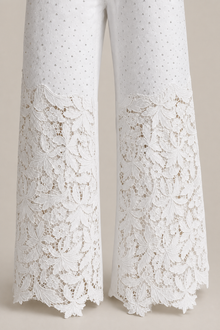 Load image into Gallery viewer, white-lace-applique-wide-leg-jeans — stone gray product detail image