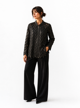 Load image into Gallery viewer, black laser cut jacket - editorial-model-front