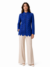 Load image into Gallery viewer, blue laser cut jacket - editorial-model-front