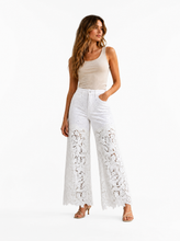 Load image into Gallery viewer, white lace applique wide leg jeans - editorial-model-front