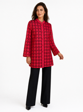 Load image into Gallery viewer, red geometric cutout tunic jacket - editorial-model-front