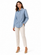 Load image into Gallery viewer, light wash denim button down shirt - editorial-model-three-quarter
