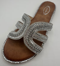 Load image into Gallery viewer, Crystal Embellished Flat Slip-On Sandals (Black/Silver)