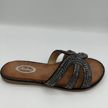 Load image into Gallery viewer, Crystal Embellished Flat Slip-On Sandals (Black/Silver)