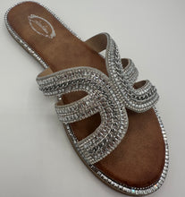 Load image into Gallery viewer, Crystal Embellished Flat Slip-On Sandals (Black/Silver)