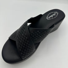 Load image into Gallery viewer, Black Crystal Decorated Strap Wedge Sandals