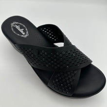 Load image into Gallery viewer, Black Crystal Decorated Strap Wedge Sandals