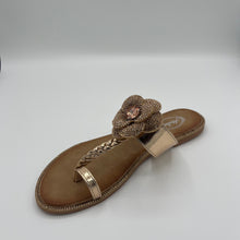Load image into Gallery viewer, Garden Elastic T-Strap Sandal with Crystal Flowers