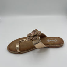 Load image into Gallery viewer, Garden Elastic T-Strap Sandal with Crystal Flowers