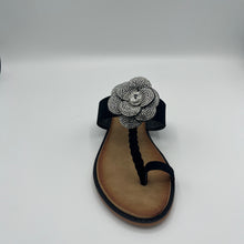 Load image into Gallery viewer, Garden Elastic T-Strap Sandal with Crystal Flowers