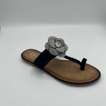 Load image into Gallery viewer, Garden Elastic T-Strap Sandal with Crystal Flowers