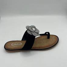 Load image into Gallery viewer, Garden Elastic T-Strap Sandal with Crystal Flowers
